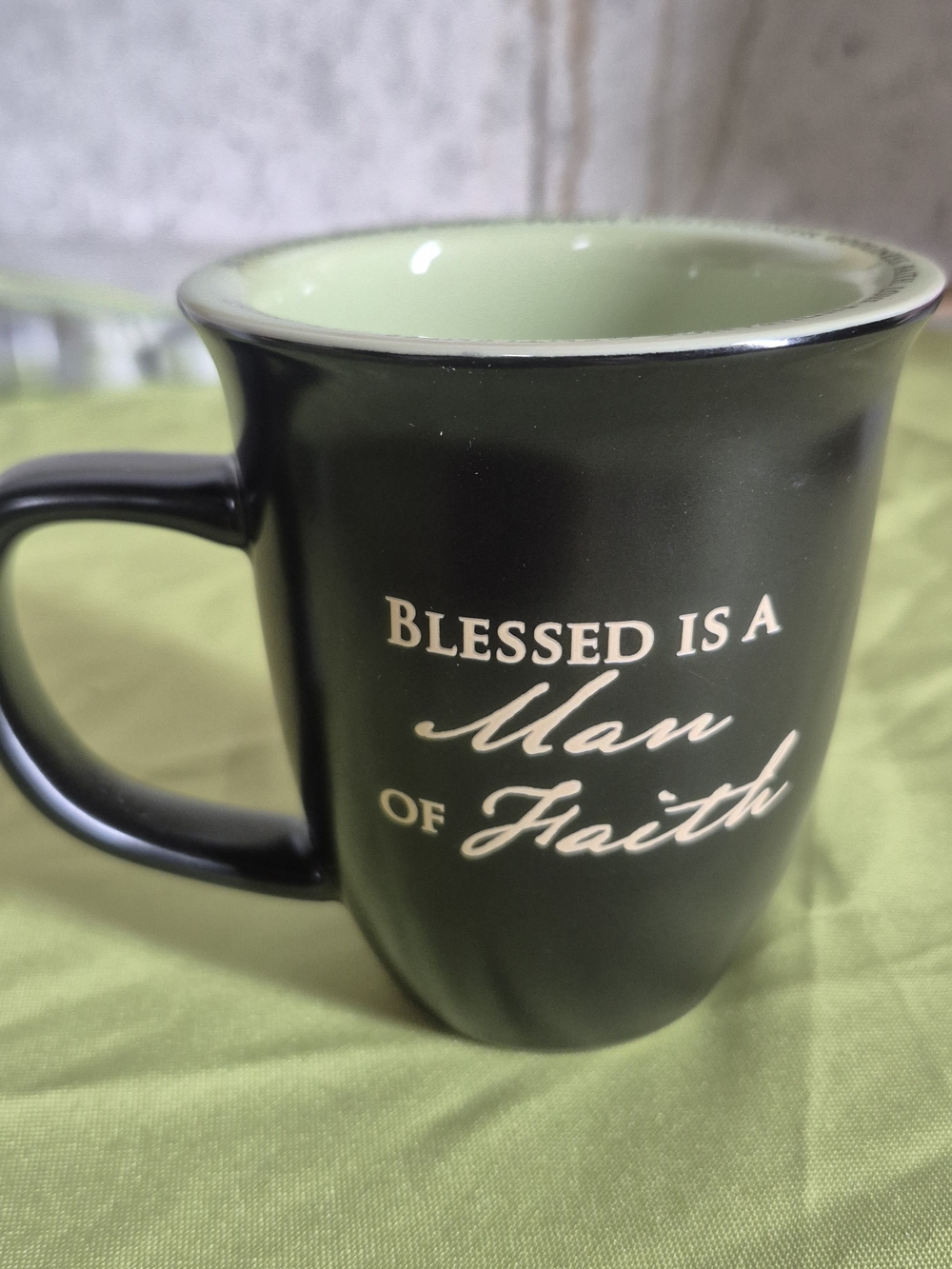 Blessed Is A Man Of Faith Black Ceramic Mug with Green Interior